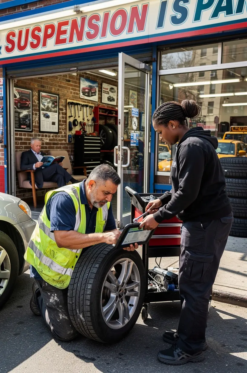 Modern tire balancing equipment used to enhance safety and performance in dense urban driving conditions